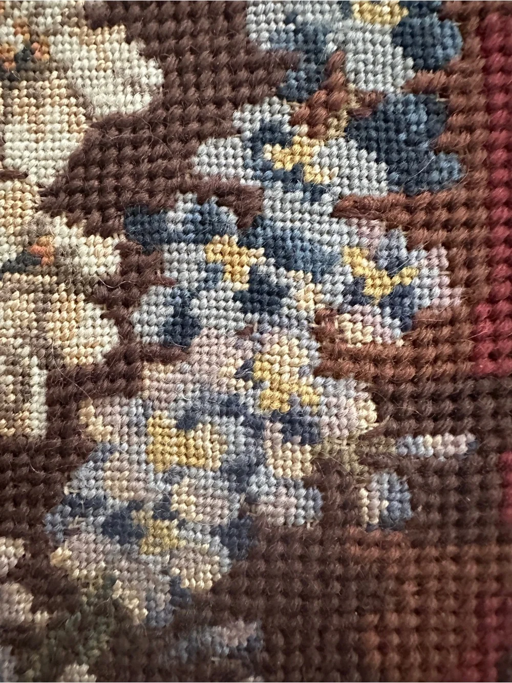 VINTAGE Framed Floral Needlepoint Art in Gold Frame- size 20-1/2” long x 15”wide
